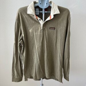 Patagonia Worn Wear Work Rugby Shirt Mens Medium Green Cotton High Low Hemp Golf
